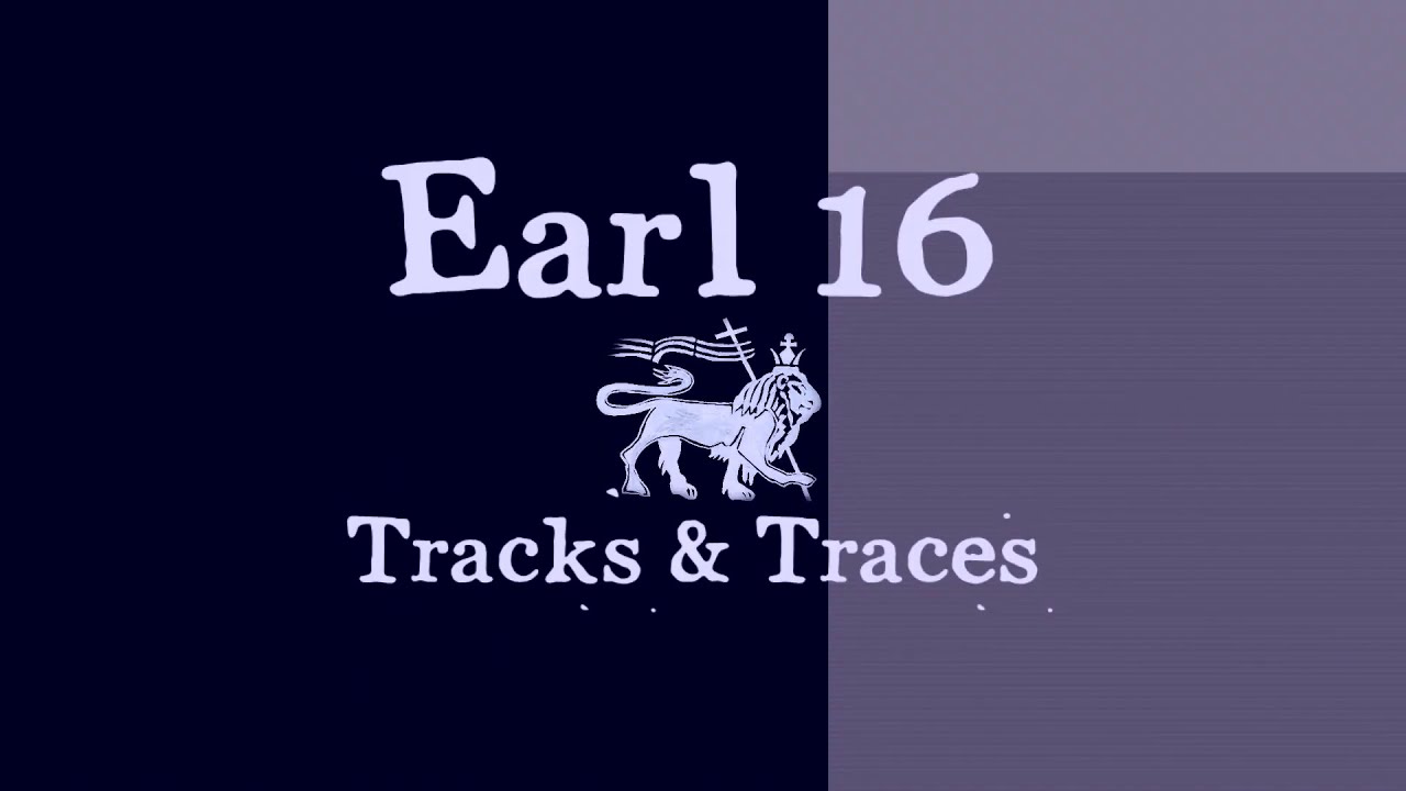 Video still: the words Earl 16 and Tracks & Traces with a lion emblem on a dark blue ground